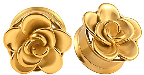 BCughia Piercing Tunnel Edelstahl 19mm Tunnel Für Ohren Blume Muster Ohr Plug Set, 2 Stück