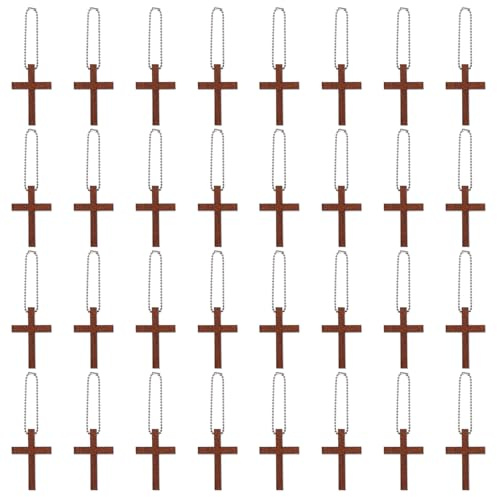 GLOBLELAND 90 Stück Holzkreuz Anhänger, Mini Holzkreuz Anhänger, Hängendes Ornament, Kreuzanhänger Mit 90 Stück Perlenketten Für DIY Halsketten, Armbänder, Ohrringe, Basteln
