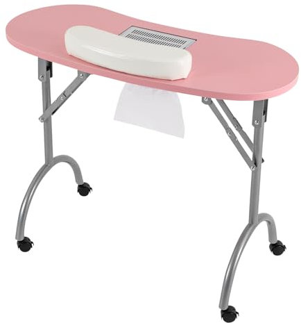 Loohacp Nageltisch ManiküRe Schreibtisch Ausgestattet Mit Elektrischem Staubsauger Mit 4-UniversalräDern Keine Installation Erforderlich，Geeignet FüR Nagelstudios, Rosa
