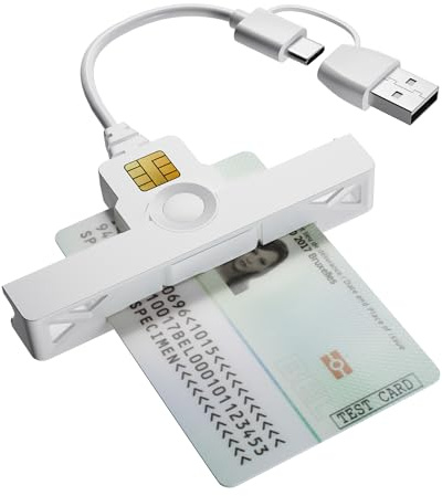 2-IN-1 Mini Lecteur Carte Identité Belge de Type-C & USB-A, Lecteur Carte Conducteur Chronotachygraphe, Lecteur Carte Puce Gesundheitskarte/e-Steuer/Fahrerkarten