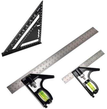 UNGFEI 3 Pack Combination Square Set, Adjustable Carpentry Square with Bubble Level, Carpentry Square Set Measuring Square Tool for Carpenter and Engineer, 150mm/300mm/7 Inch