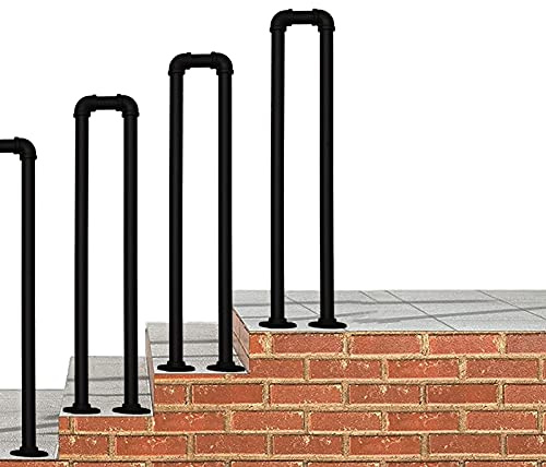 Stair Railing for Outside Steps 60/75/85/90/100cm Handrail Outdoor Safety Terrace Decking Balustrade Mobile Auxiliary Garden Steps Metal Matte Black Wrought Iron (Size : 85cm(2.8ft)) (35cm(1.1ft))