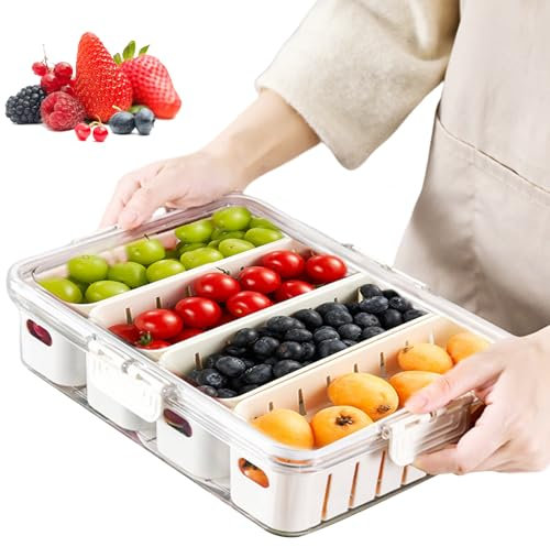 HOSPAOP Boîte à goûter avec compartiments, assiette à collation avec couvercle, en plastique, anti-fuite, grand plateau à collation, organisateur pour bonbons, légumes, biscuits, noix, desserts