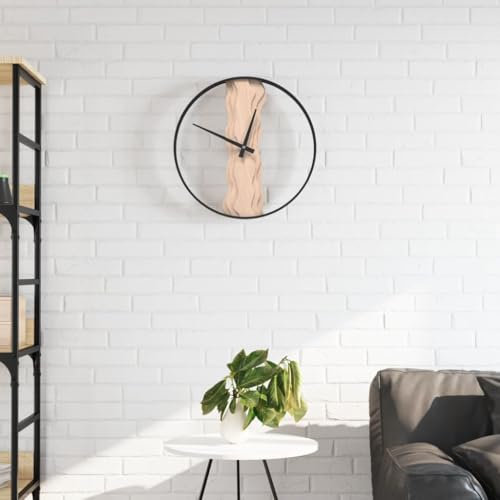 Sufrk Orologio a Parete Marrone Ø35 cm in Ferro e Legno di Quercia,Orologio da Parete Adesivo Grande - Particolari Moderni - Orologio da Muro per La Casa Soggiorno Cucina Camera da Letto Ufficio Decor