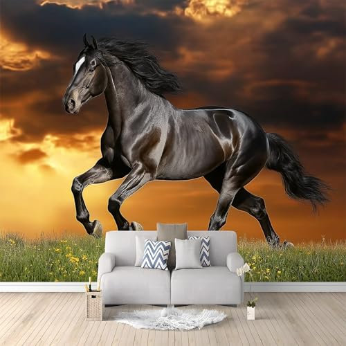 Grastier Schwarzes Pferd Tapete Wandbild 3D Fototapete Mehrfarbig Vliestapete Wandtapete Foto für Modernes Design der Fernseh Hintergrund Wand-Kunst-Deko, 200x140 cm