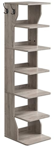 VASAGLE Scarpiera, Scaffale Portascarpe da Ingresso a 7 Livelli, Scarpiera Stretta, per Corridoio, Angolo, Cabina Armadio, Greige Melange LBS200L01