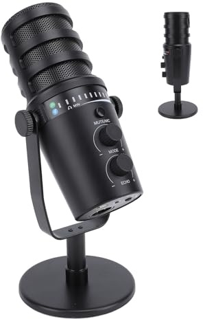 Annadue Microphone Dynamique Podcast, Micro de Jeu pour Ordinateur PC avec Support de Bureau, Microphone USB à Condensateur de Studio avec Sourdine Rapide pour Studio D'enregistrement en