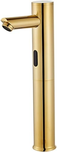 Grifo sin contacto con sensor automático para lavabo de baño, acabado dorado, grifo de lavabo alto de agua caliente y fría