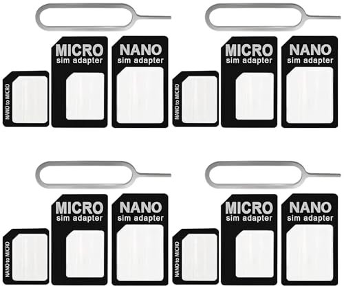 WOLMIK 4 in 1 Nano SIM Card, 4 set di adattatori per schede SIM, set di adattatori SIM con pin di espulsione SIM, compatibile con telefono cellulare