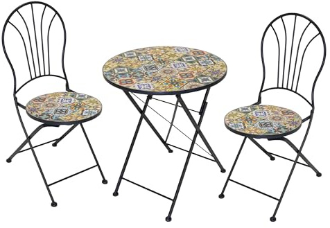 Annastore Bistroset aus Metall mit Keramik-Mosaik-Fliesen - 3er-Set