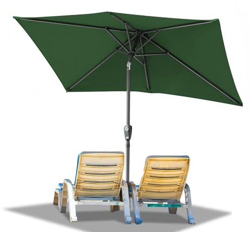 Ollewiellan Sonnenschirm 300 x 200 cm Grün mit Kurbel| Sonnenschirm Rechteckig Ampelschirm Gartenschirm Terrassenschirm Sonnenschutz UV Schutz 50+, Knickbar wasserdicht für Garten, ohne Ständer