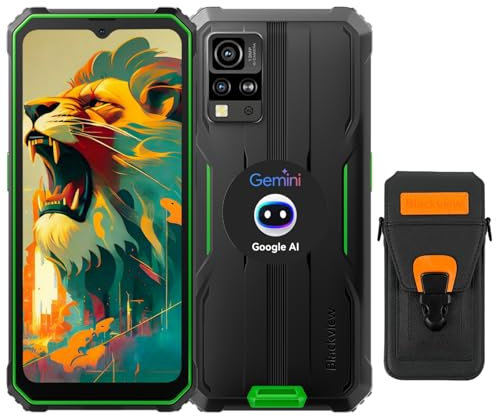 Blackview Android 14 Rugged Smartphone con Gemini AI, 12(4+8) GB+128GB/2TB Espandibile/Octa core, 6.56'' HD+ Telefono Indistruttibile NFC, Fingerprint/Face ID/Dual 4G SIM/GPS Cellulare Robusto/IP69K