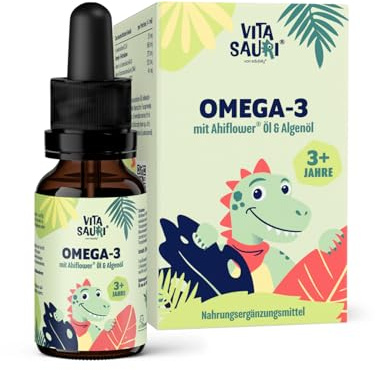 Vitasauri® Kids Omega 3 für Kinder - Aus Meeresmikroalgen und Ahiflower Öl - Reich an DHA und ALA - Vegan (30 ml)