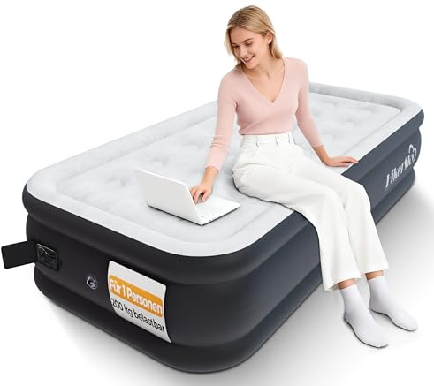 HikerSKY Luftbett Selbstaufblasend mit Akku-Pumpe, Luftbett 1 Person, Gästebett für Zuhause & Camping, Beflockte Oberfläche, (Grau, 192x99x45) 07-T18GG