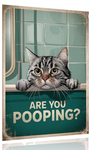 Decopix Targa in metallo vintage con simpatico gatto in stile retrò, per bagno e toilette con scritta Are You Pooping, 30,5 x 20,3 cm