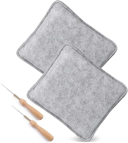 Namner Tappetino in feltro per infeltrimento, 2 cuscinetti in feltro da 18 x 15 cm, 2 ferri in feltro in legno e aghi in feltro, set iniziale per feltro secco con feltro di lana