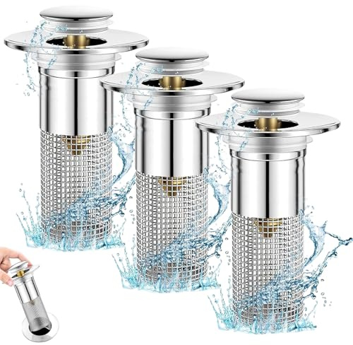 DBAILY 3 tapones para lavabo, colador de desagüe, universal para desagüe de 34-40 mm, colador de pelo, retención de agua y modo de drenaje, baño, cocina, bañera