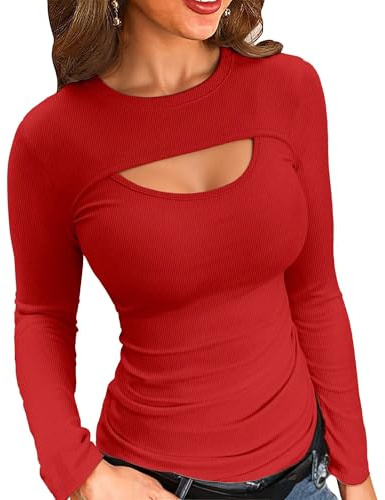 VICHYIE Maglietta da Donna a Maniche Lunghe, alla Moda, Tinta Unita, Basic Aderente