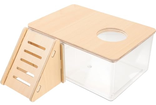 LOLIPPYY Transparente Hamster Badebox mit Holzleiter Mittelgroßes Sandbad für Meerschweinchen und Kleine Nager Leicht zu Reinigen und Beobachten Geeignet als Hamsterzubehör für Käfige