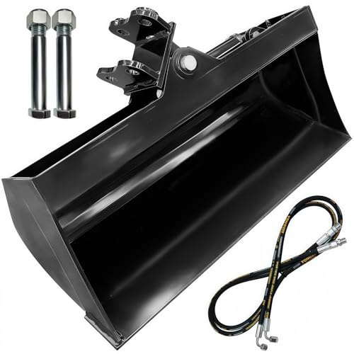 Générique Mini Pelle Godet Grande Taille, Seau Hydraulique Inclinable 600 Mm pour Mini Pelleteuse, Godet À Dents Plates, Accessoire De Nivellement pour Excavatrice Compacte