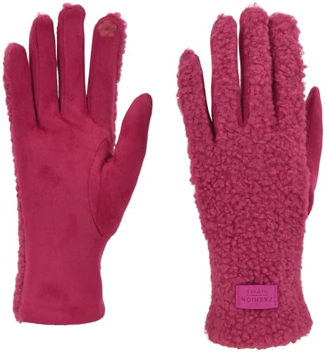 styleBREAKER Damen Touchscreen Handschuhe Plüsch | Leitfähige Fasern an 2 Fingern für Displays, 18-21 cm Handumfang, elastischer 90% Polyester-Mix.