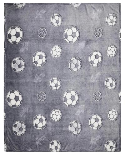JynxtoyZeal Fútbol Manta para Niños Manta Que Brilla en la Oscuridad Manta de Bebé Franela Suave y Acogedora Fútbol Blanket para Niños y Niñas Navidad Regalo Todas Las Estaciones (Gris, 100x150cm)