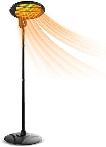 2KW Patio Heater Outdoor Free Standing Electric Heater Angle Infrared & Adjustable Height Waterproof & Weatherproof Garden Heaters with 3 Heat Settings (650W/1350W/2000W)