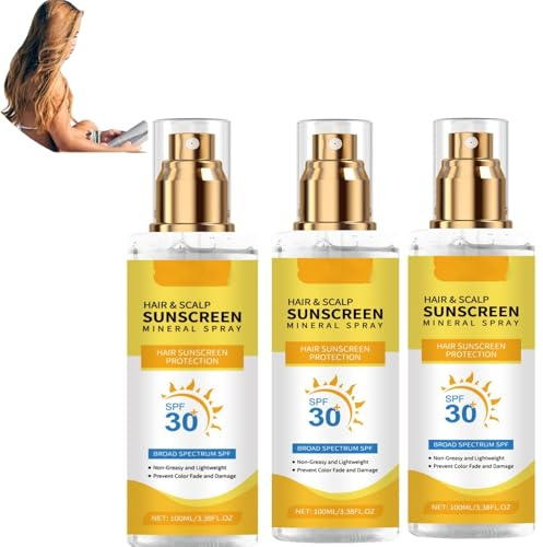 Air and Scalp Sunscreen Spray SPF 30 - sunshine Protection for Scalp & Hair, Sunblock for Hiking,Beach,Outdoors,travel size，Prevents Color Fade & Dryness, Non-Greasy & Lightweight, (3PCS)