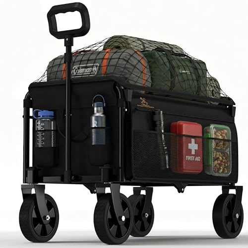 70L Foldable Wagon - Heavy Duty Collapsible Cart - Beach Trolley on Wheels All Terrain - Camping Garden Transporter - Large Capacity Folding Utility Pull Along Outdoor Car Boot