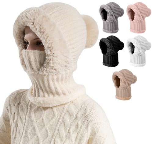 Winter Hats for Women, 2025 New Winter Warm Knitted Cap with Neck Warmer for Women, Winter Woolly Hat with Warm Fleece Linning, Windproof Balaclava Snood Hood Hat for Women (02#)