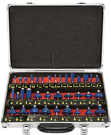 35-teiliges 1/4-Fräser-Set, professionelle Wolframkarbid-Fräser-Bits, Holzbearbeitungs-Fräser-Bit-Set mit Aluminiumgehäuse, hocheffizientes Schneiden für dichte Platten,