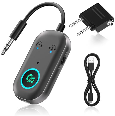 Obcxin Bluetooth Transmitter Empfänger, Bluetooth 5.3 Adapter 2 in 1, Bluetooth Sender Klinke 3.5mm, Blue-Tooth Splitter für 2 Kopfhörer wie Airpods für Kopfhörer,Auto, Audio System, TV
