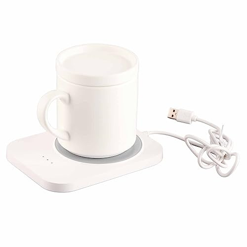Yosoo Health Gear Koppvärmare, ABS Keramisk Muggvärmare för Skrivbord, 3 Temperaturinställningar 122 Till 140F, 8 Timmars Automatisk Avstängning, USB-driven Kaffeuppvärmningsdyna för Hemmakontor (Vit)