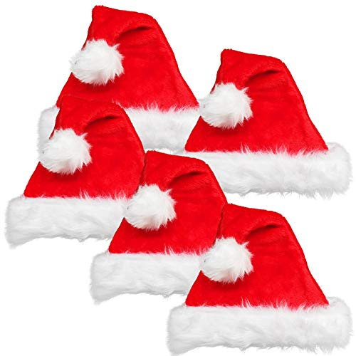 5 Stück Weihnachtsmütze Mütze Weihnachten Weich Nikolausmütze Dicker Fellrand aus Plüsch Top Qualität Set x W100