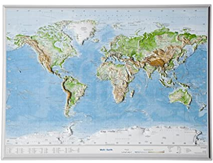 Relief Welt klein ohne Rahmen (1:107.000.000): Tiefgezogenes Kunststoffrelief