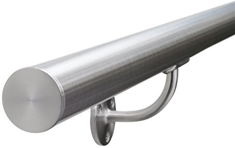 Seagull Balustrades Stainless Steel Handrail for Stairs - Pre-Assembled, 320-Grit Satin Brushed Polished - Select Length - Classic Flat End Caps - Made in UK