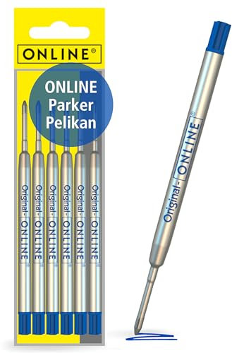 ONLINE Schreibgeräte 6 Kugelschreiberminen blau, G2-Format Strichstärke medium, passend für: Parker, Pelikan, Faber-Castell etc, extrem hochwertig & langlebig, Standard Kugelschreiber Minen