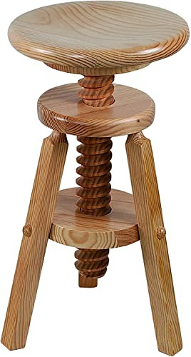 Aranaz Drehhocker aus Holz, rund, niedrig, höhenverstellbar, ideal für Zuhause, Esszimmer, Küche oder Garten, aus Kiefernholz, lackiert, 29 x 29 x 48-64 cm