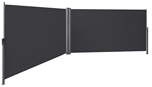 SONGMICS Paravent Extérieur, 180 x 600 cm, Store Latéral Double, Brise-vue Rétractable, Pare-soleil, pour Balcon, Patio, Terrasse, Jardin, avec Fixation au Sol, Gris GSA360G