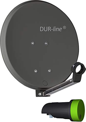 DUR-line DSA 40cm Anthrazit + Single LNB - 1 Teilnehmer Set, Hochleistungs Hart-Aluminium Spiegel - [Sat-Antenne, Satellitenschüssel, Camping, Balkon, Mini, Boot]