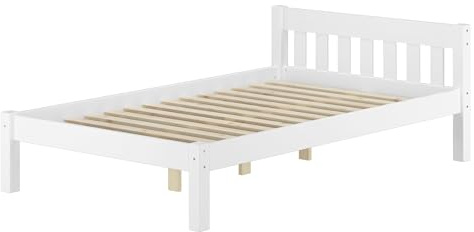 Erst-Holz®Breites Weißes Holzbett 120 x 200 mit Rost