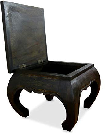 livasia aufklappbarer Opiumtisch, Massivholz, Beistelltisch, Couchtisch, (schwarz)