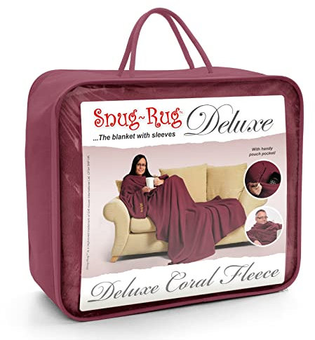 Snug Rug Deluxe, coperta in pile coral fleece, coperta con maniche, taglia adulto, 152 x 214 cm, colore rosso gelso