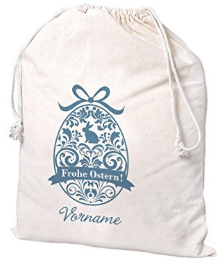 Herz & Heim® Geschenkverpackung zu Ostern als bedruckter Baumwollsack mit Zuziehkordel - mit Wunschname