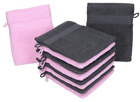 Betz Waschhandschuhe Palermo 10 Stück 16x21 cm – 100% Baumwolle 360g/m² – Weiche Frottee Waschlappen – Pflegeleicht & saugstark – Farbe Anthrazit/Rosé