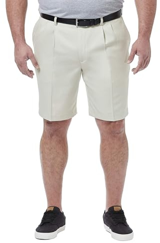 Haggar mensHS90439Bt Cool 18 Pro Classic Fit Stretch Kortbyxor Herr, Veck Korta Veckade Shorts - Beige -