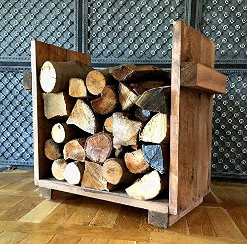 Dekorie Kaminholzregal, Ständer für Kaminholz Kaminholzständer Kaminholzablage vintage shabby aus Holz fertig montiert zur Holzaufbewahrung Höhe ca.54 cm, Tiefe ca. 31 cm, Breite ca. 63 cm (Braun)