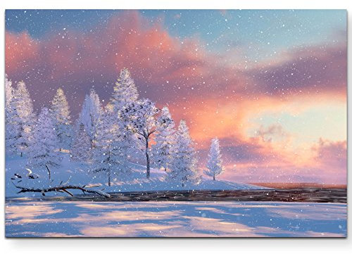 Paul Sinus Art Leinwandbilder | Bilder Leinwand 120x80cm Winterlandschaft – 3D Illustration