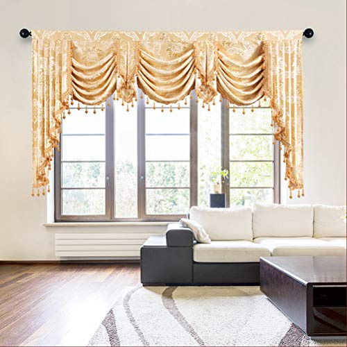 ELKCA Golden Jacquard Swag Volant für Wohnzimmer Damast Vorhang Volant für Küche (Damast-Gold, B28 cm, 1 Panel)