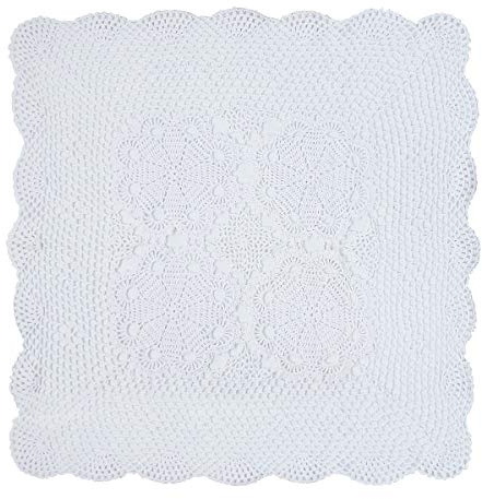 kilofly Handmade Crochet Cotton Lace Table Placemats Sofa Doilies, Square, White, 27 inch